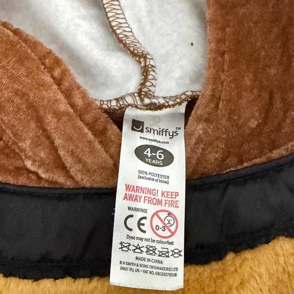 Smiffys Kids Dog Costume Brown Velour Hooded Jumpsuit Size 4-6 Years Halloween